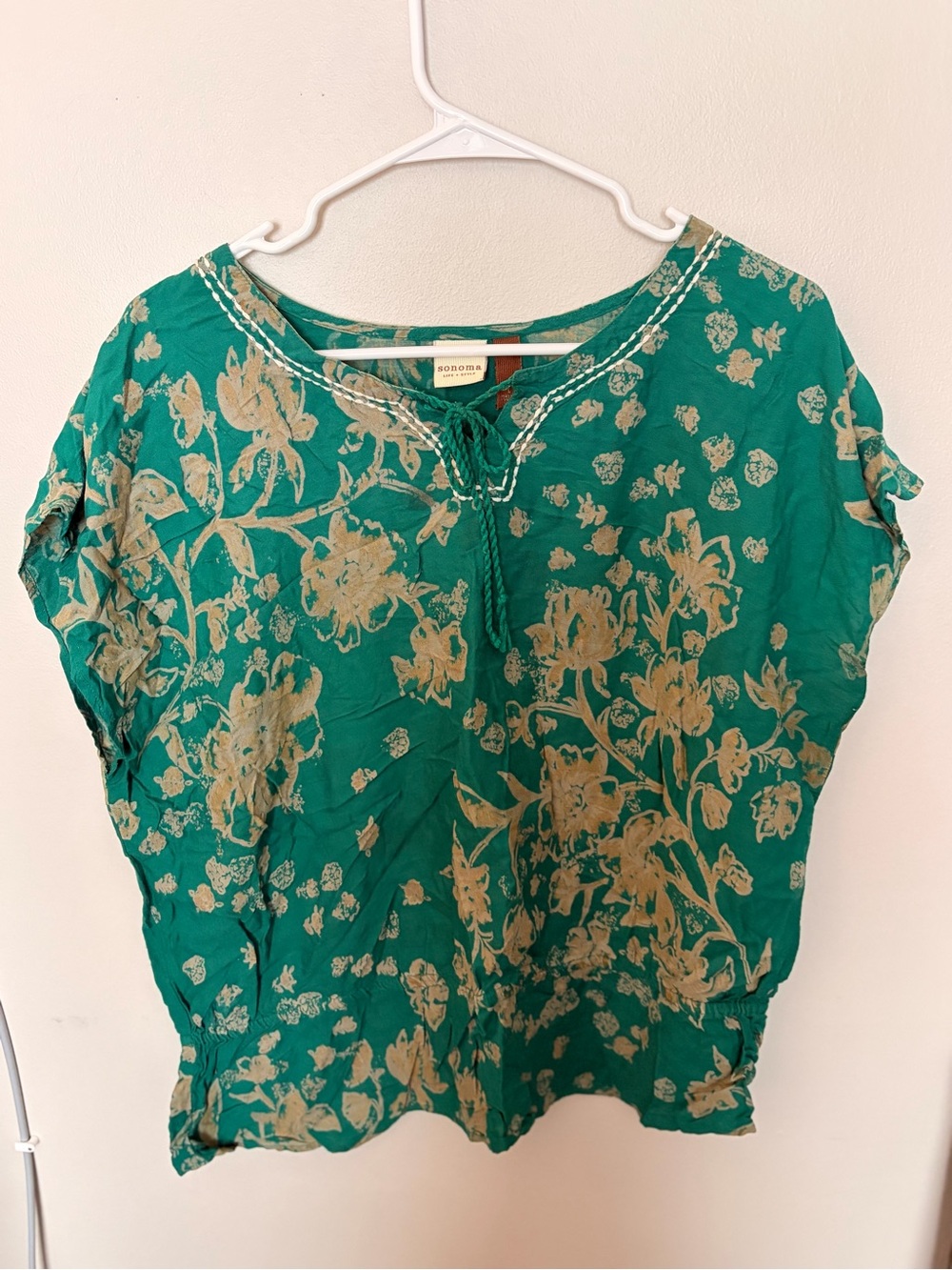 Sonoma Teal Green Floral Tie-Front Womens Blouse